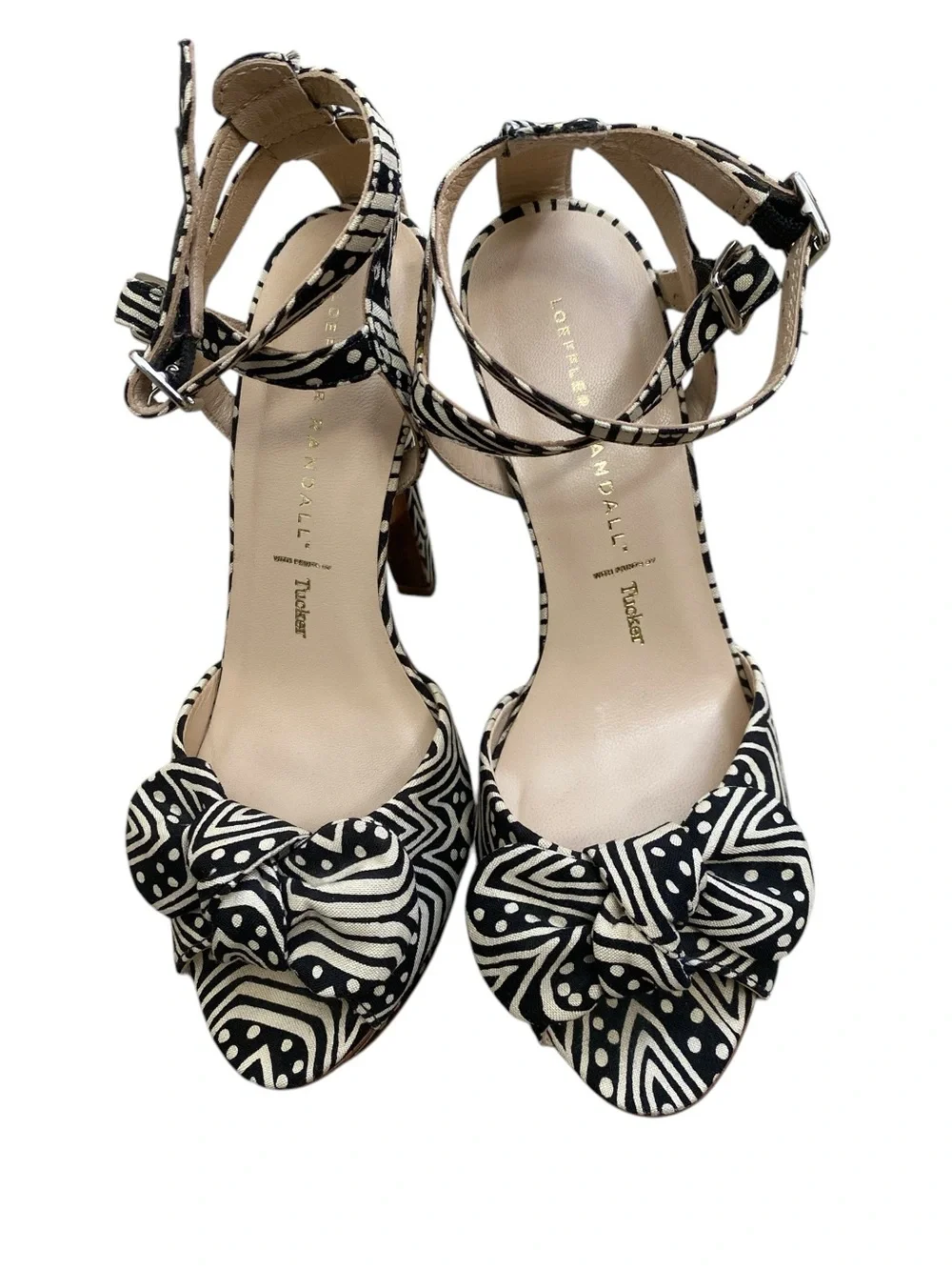 Black & White Patterned Bow Ankle-Strap Platform Sandals